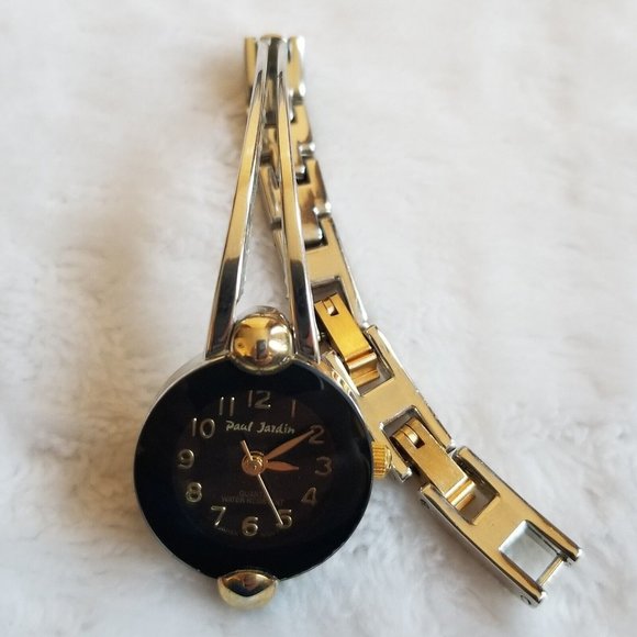 Paul Jardin Women Gold/Silver Tone Casual Black Dial Quartz WR Japan Movt Watch - Picture 1 of 7